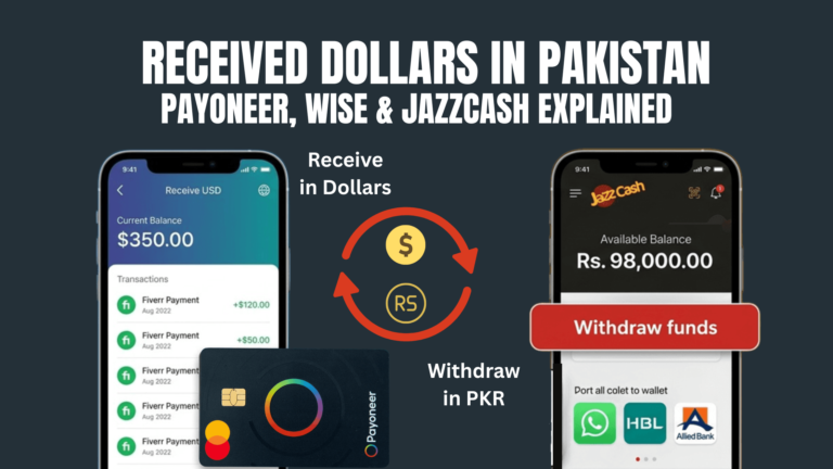 Comparison of Payoneer, Wise, and JazzCash mobile app interfaces for USD to PKR transfers.