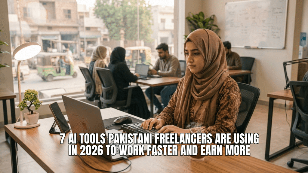 Girl using AI for he works at co-working space