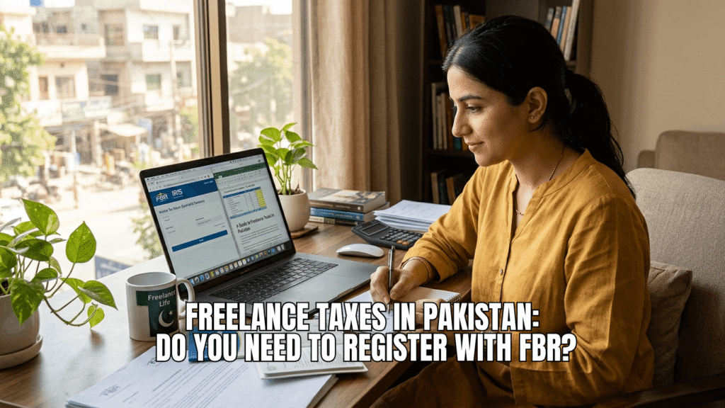 Freelance working girl checks FBR for taxes.