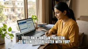 Freelance working girl checks FBR for taxes.