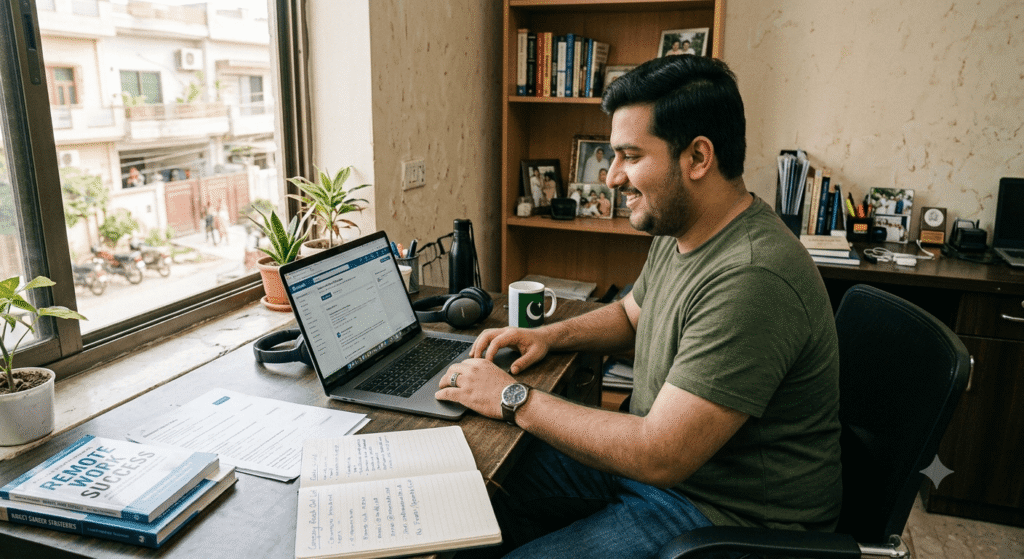 Pakistani boy working to build his LinkedIn profile for remote job