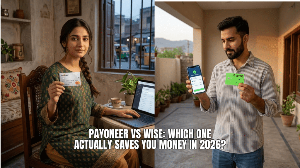 Girl and boy both showing their payoneer and wise card in the picture