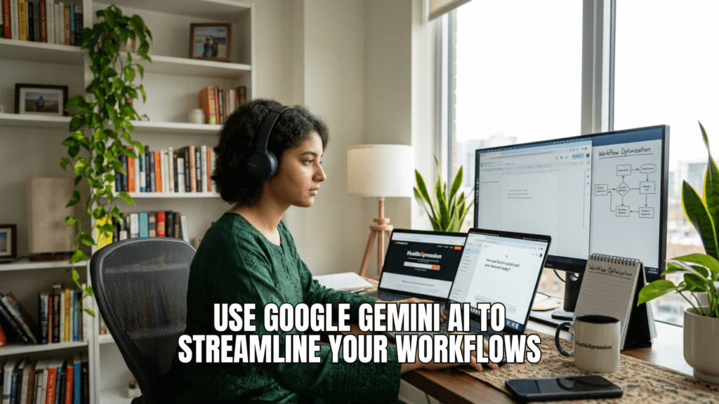 Girl working on AI project on her home office.