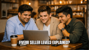 3 boys explaining each other the fiverr seller rank.