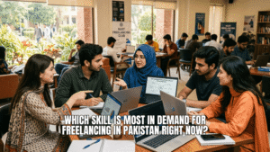 Student discussing about which skill in demand in Pakistan.